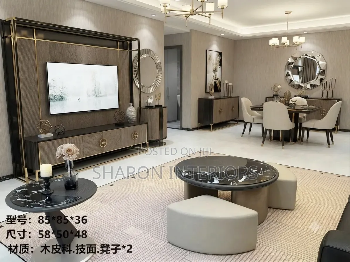Luxury Marble Coffee Table Set With Ottoman Stools