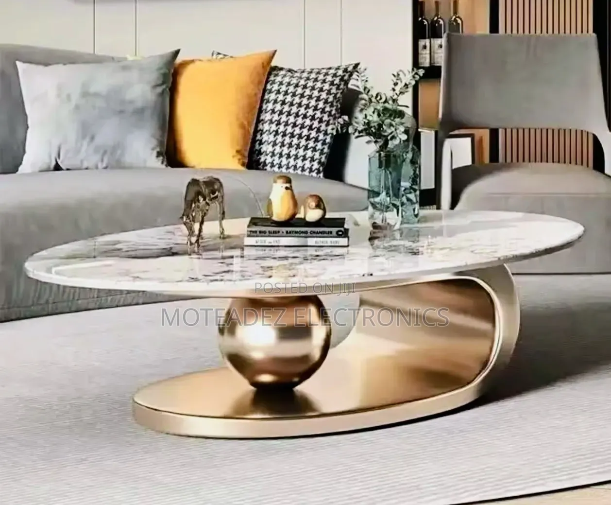 2pcs Minimalist Design Italian Oval Modern Slate Metal Coffee Tables