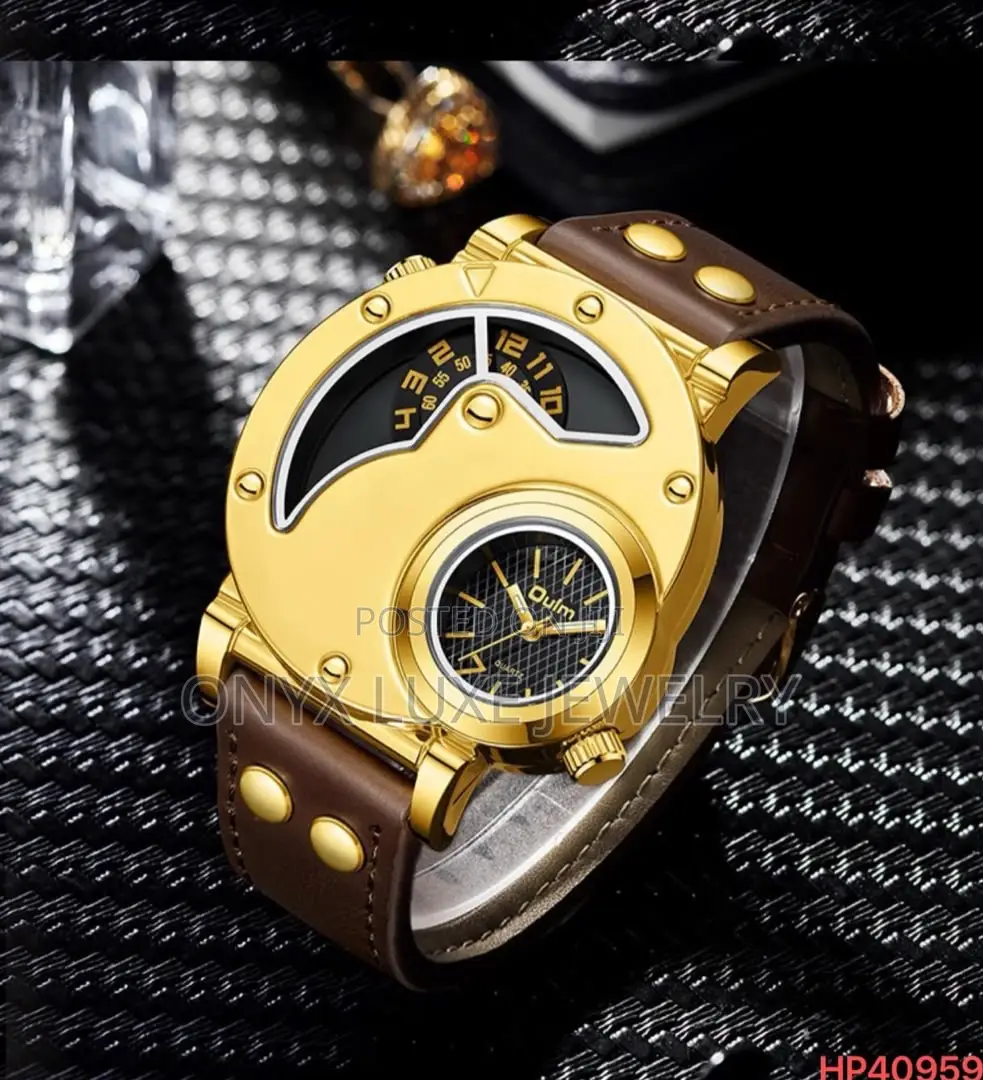 Oulm Luxury Analog Quartz Men’S Leather Wristwatch – Gold/Brown