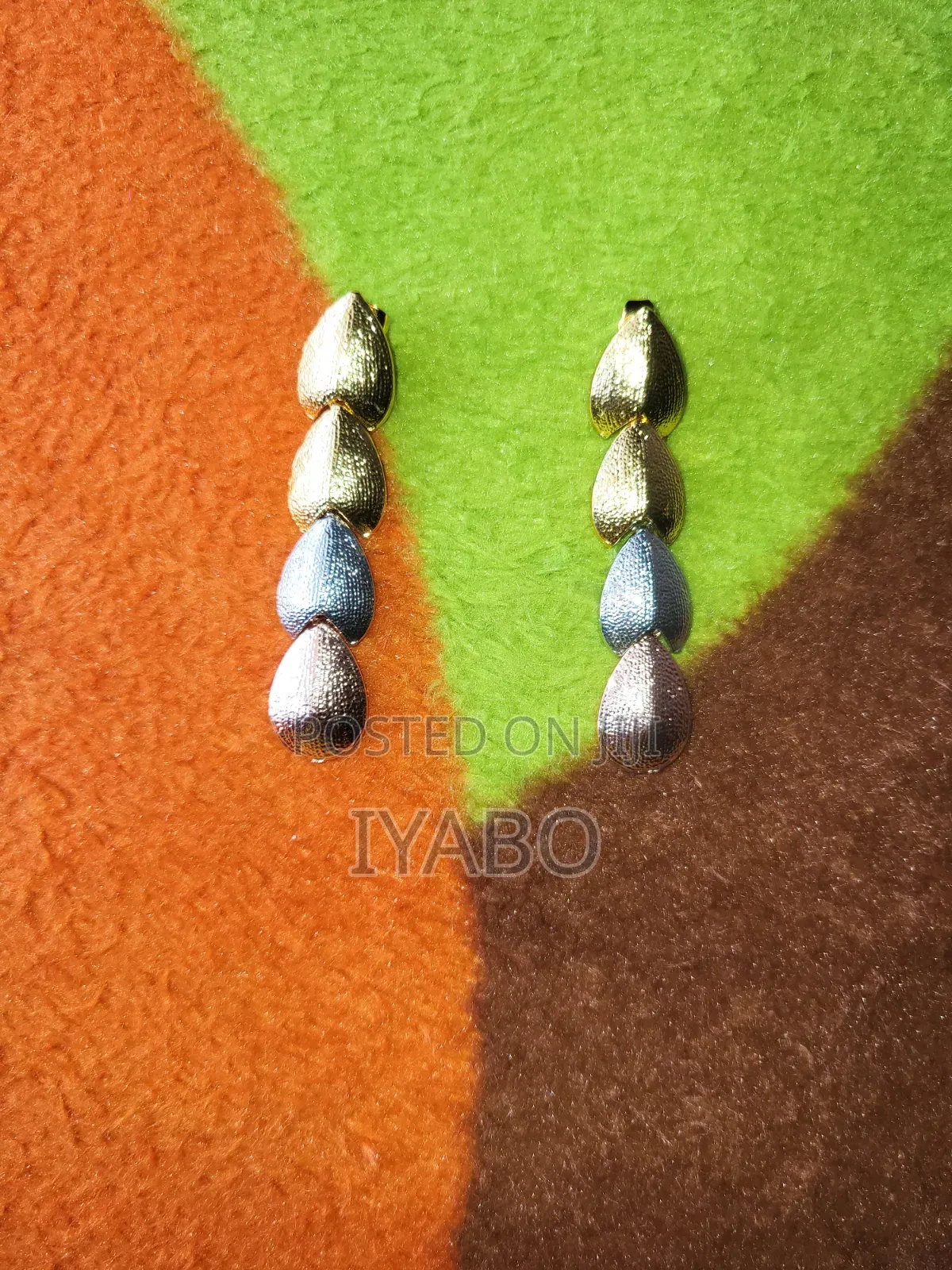 Tri Tone Textured Drop Earring