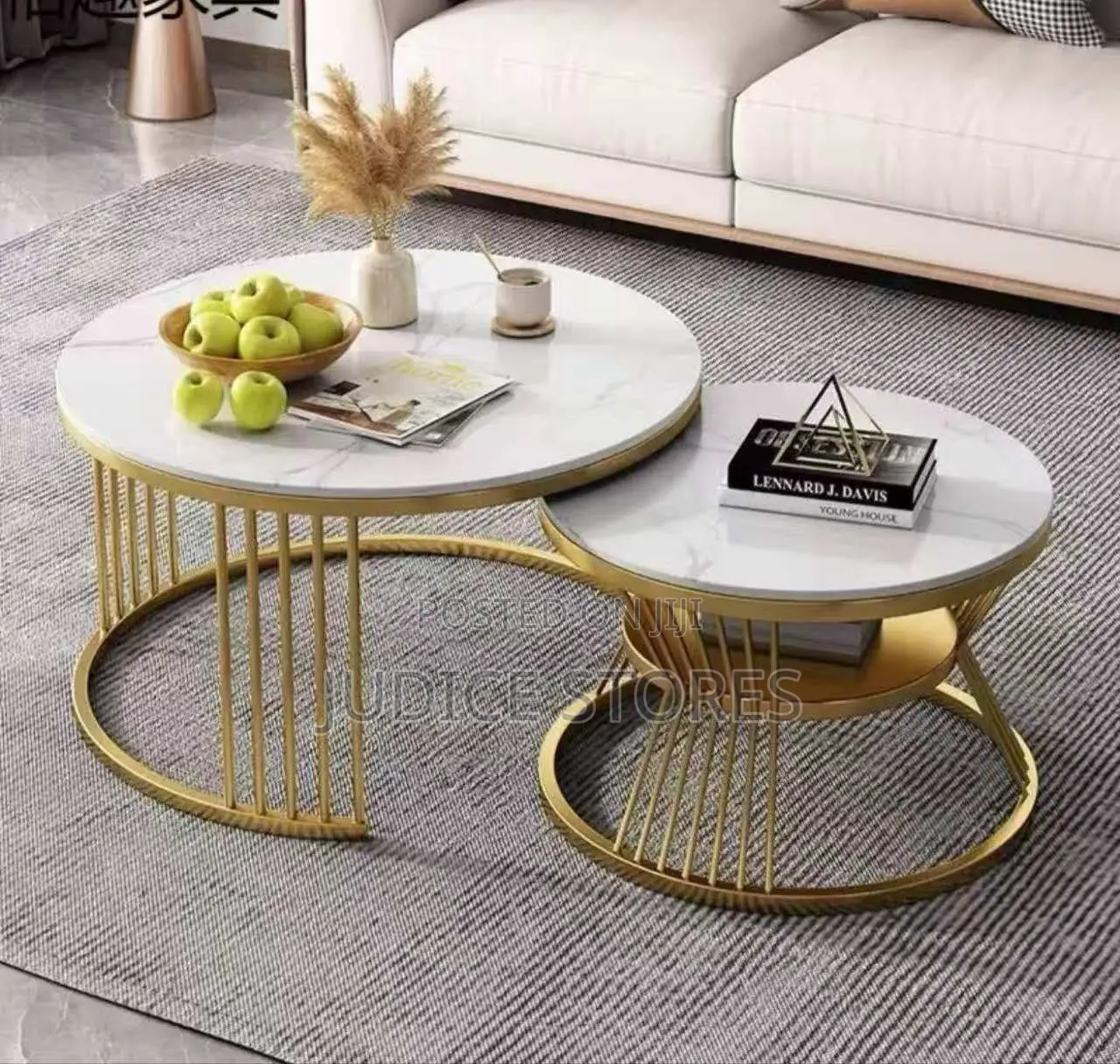 Real Marble Twin Center Table White and Gold Legs