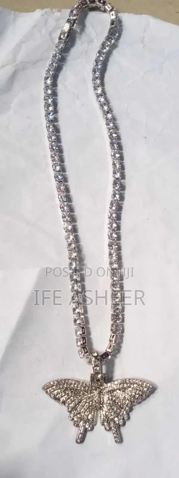 Men's Studded Silver Neck Chain With Butterfly Pendadant