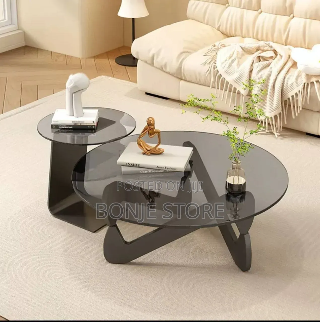 2in1 Aesthetic Glass Transparent Side Table and Center Gloss Italian