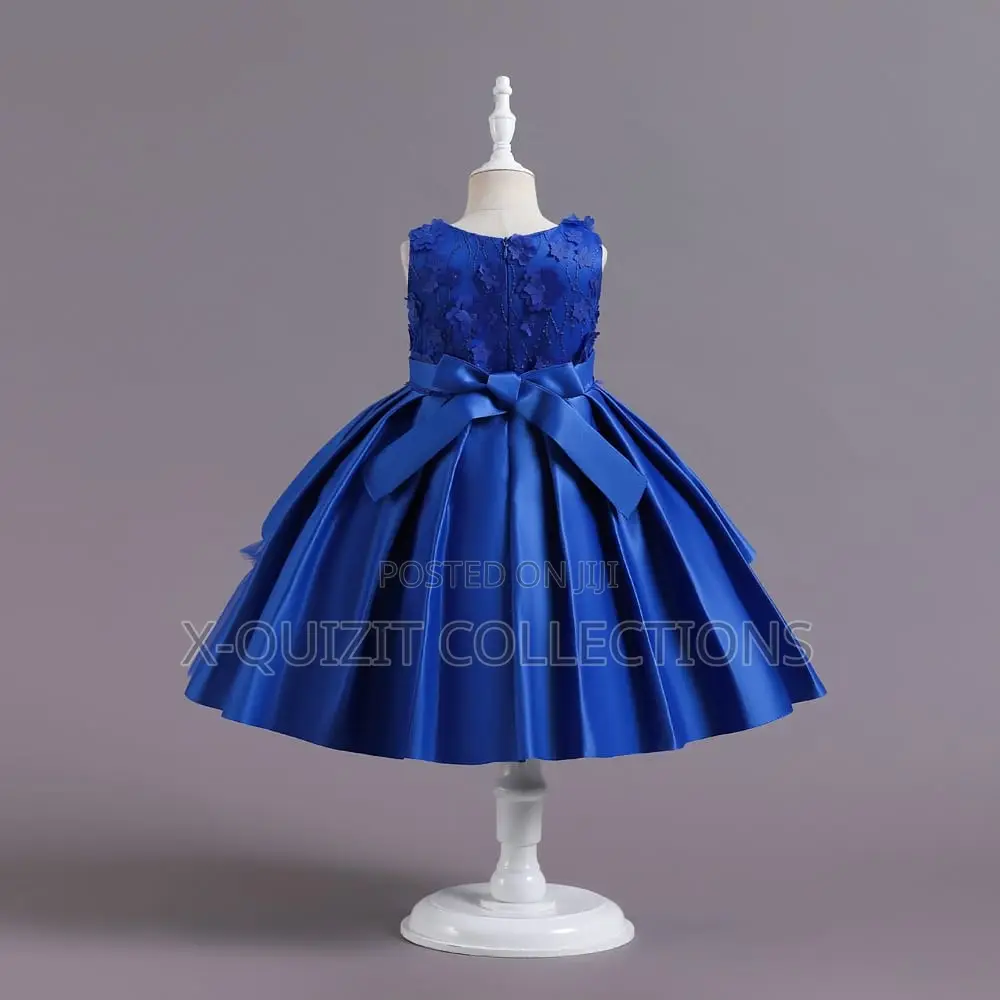 Royal Blue Floral Bow Party Dress (4y-8y)