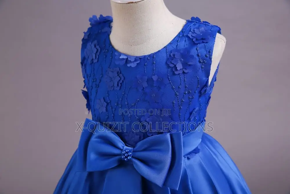 Royal Blue Floral Bow Party Dress (4y-8y)