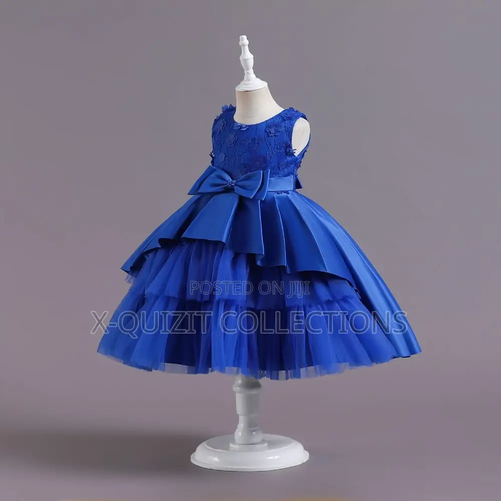 Royal Blue Floral Bow Party Dress (4y-8y)