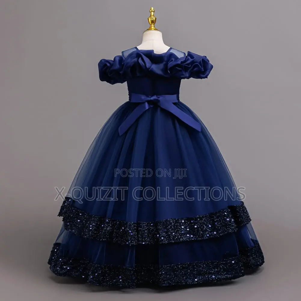 Navy Blue Sequin Cold Shoulder Party Dress(9y-14y)
