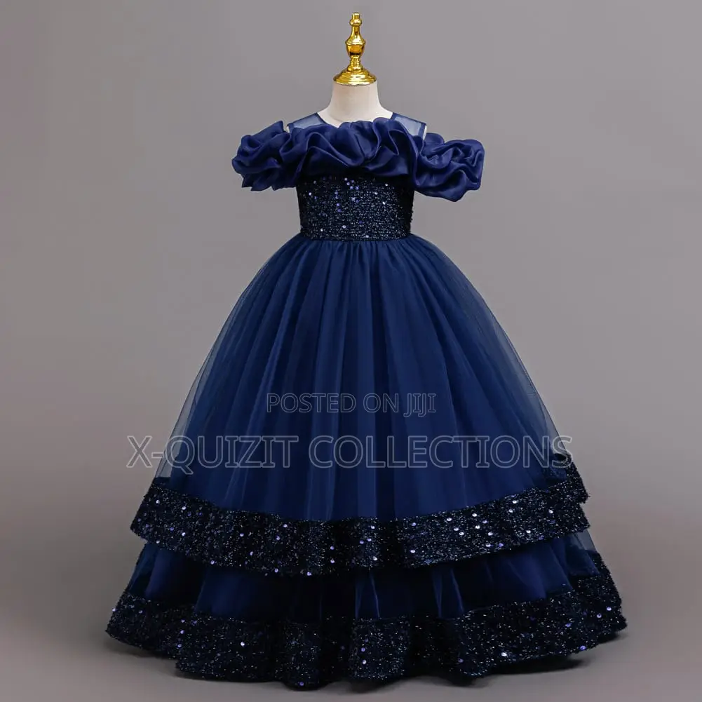 Navy Blue Sequin Cold Shoulder Party Dress(9y-14y)