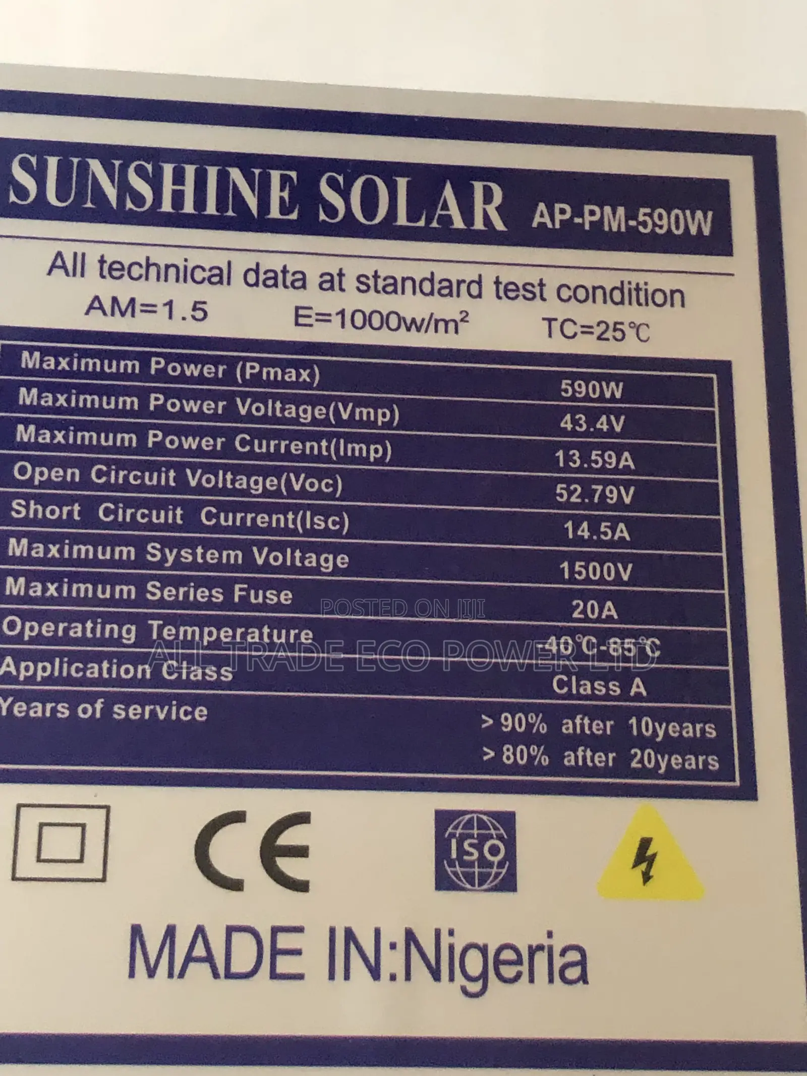 590 Watts Original Sunshine Bona Panels Mono Crystalavailable In Store