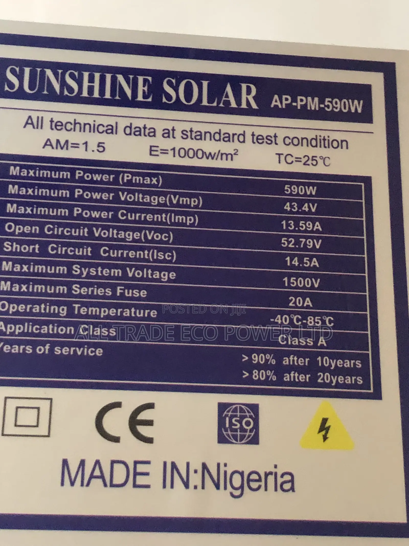 590 Watts Original Sunshine Bona Panels Mono Crystalavailable In Store