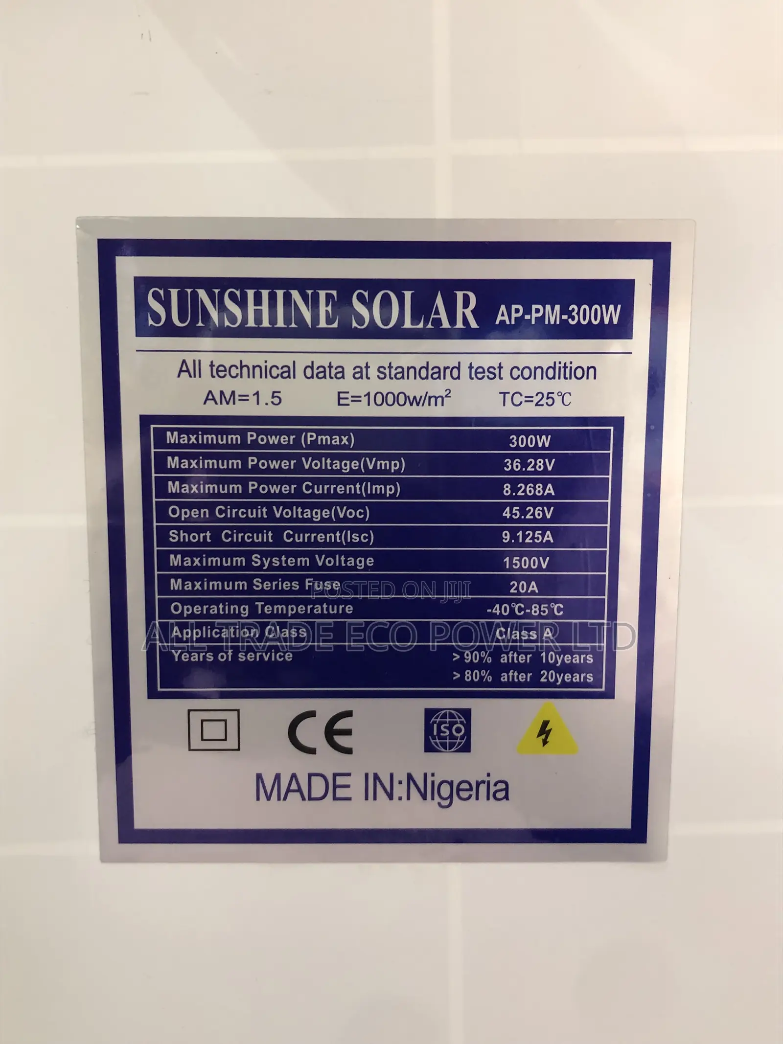 Sunshine Bona 300 Watts Solar Panels Mono Crystalline