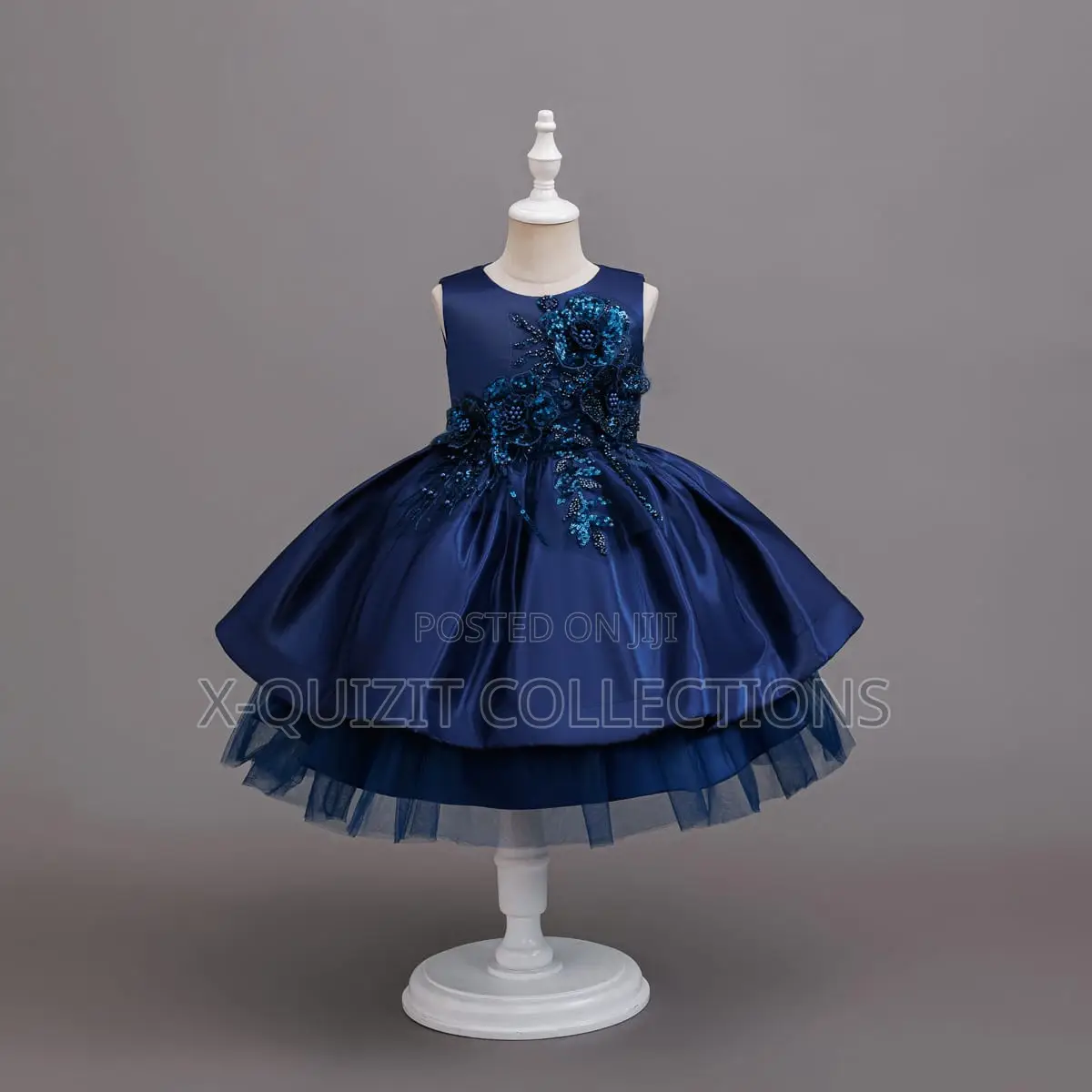 Luxury Satin Floral Appliqué Princess Dress (4y-7y)