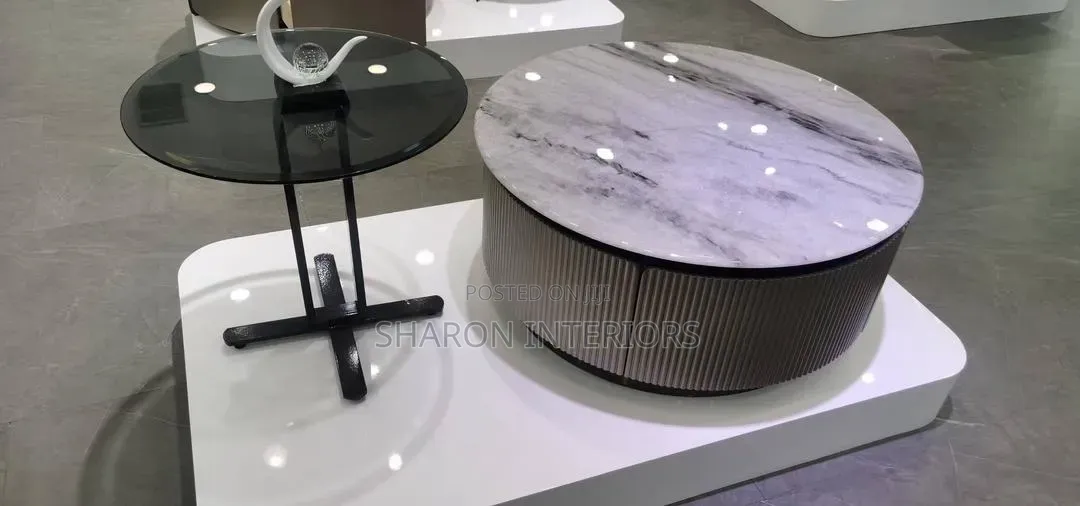 Modern Fluted Tambour Coffee Table With Marble Top
