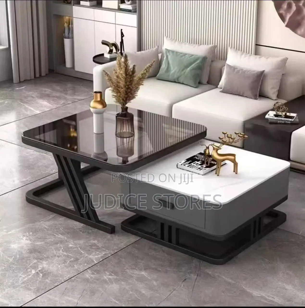 Luxury Marble and Glass Center Table With Drawer