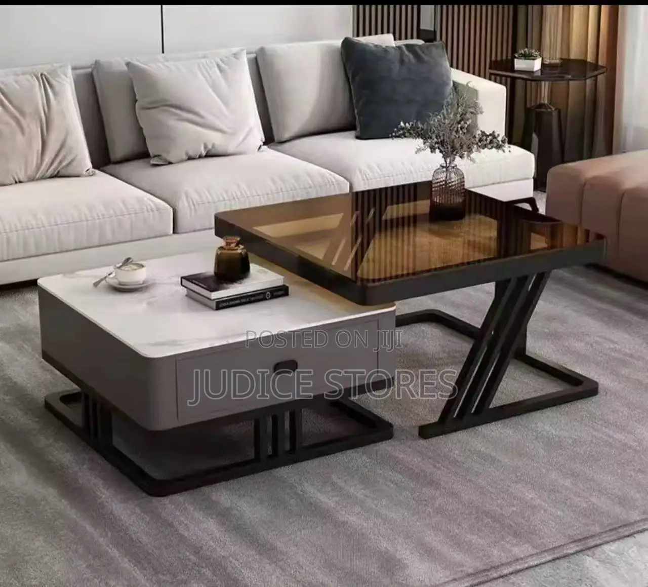 Luxury Marble and Glass Center Table With Drawer