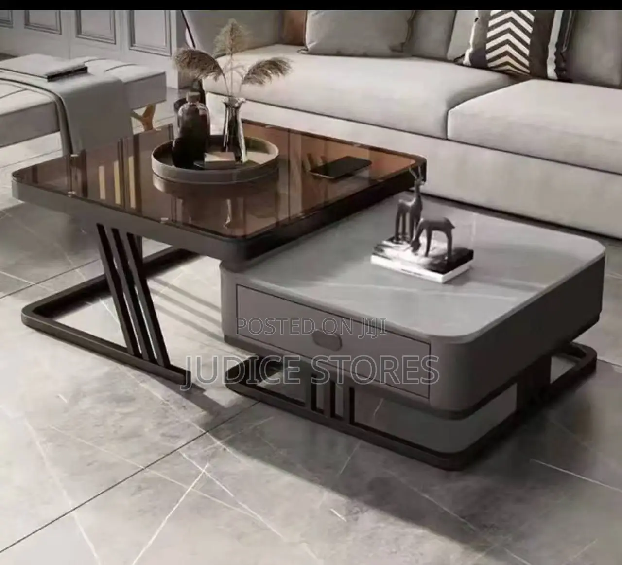 Luxury Marble and Glass Center Table With Drawer