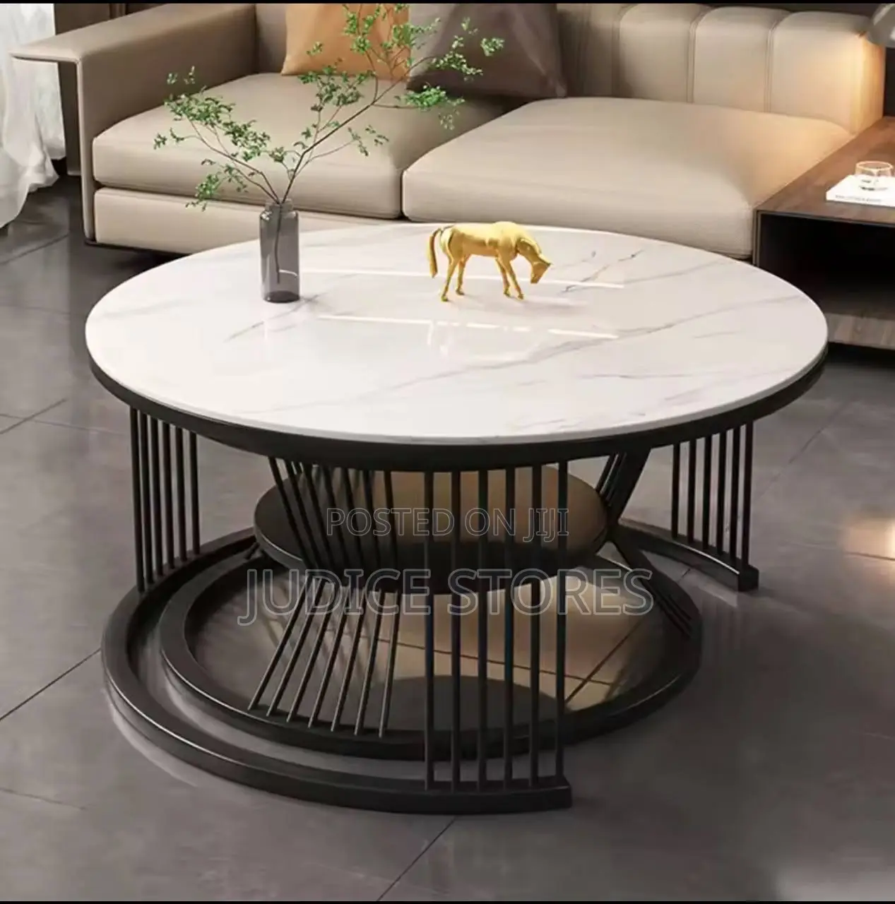 Real Marble Twin Center Table White and Gold Legs