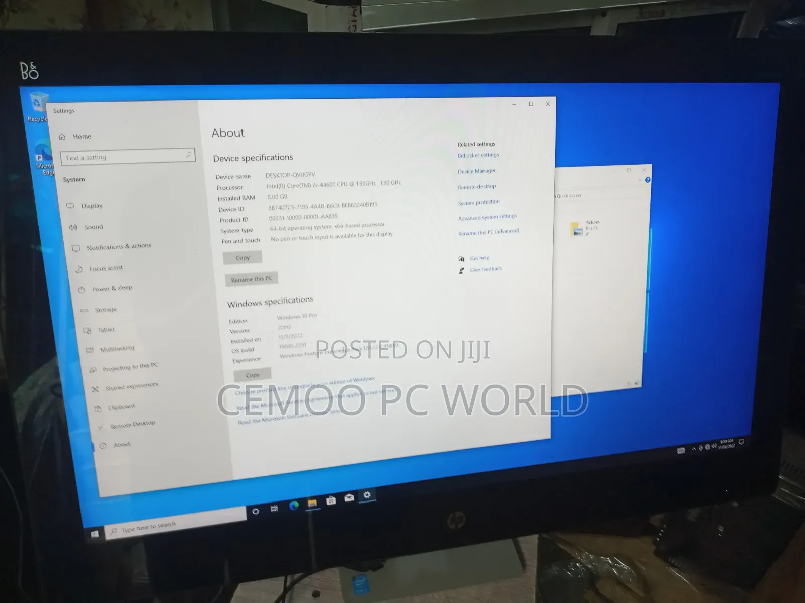 Desktop Computer HP Pavilion 27 8GB Intel Core i5 HDD 500GB