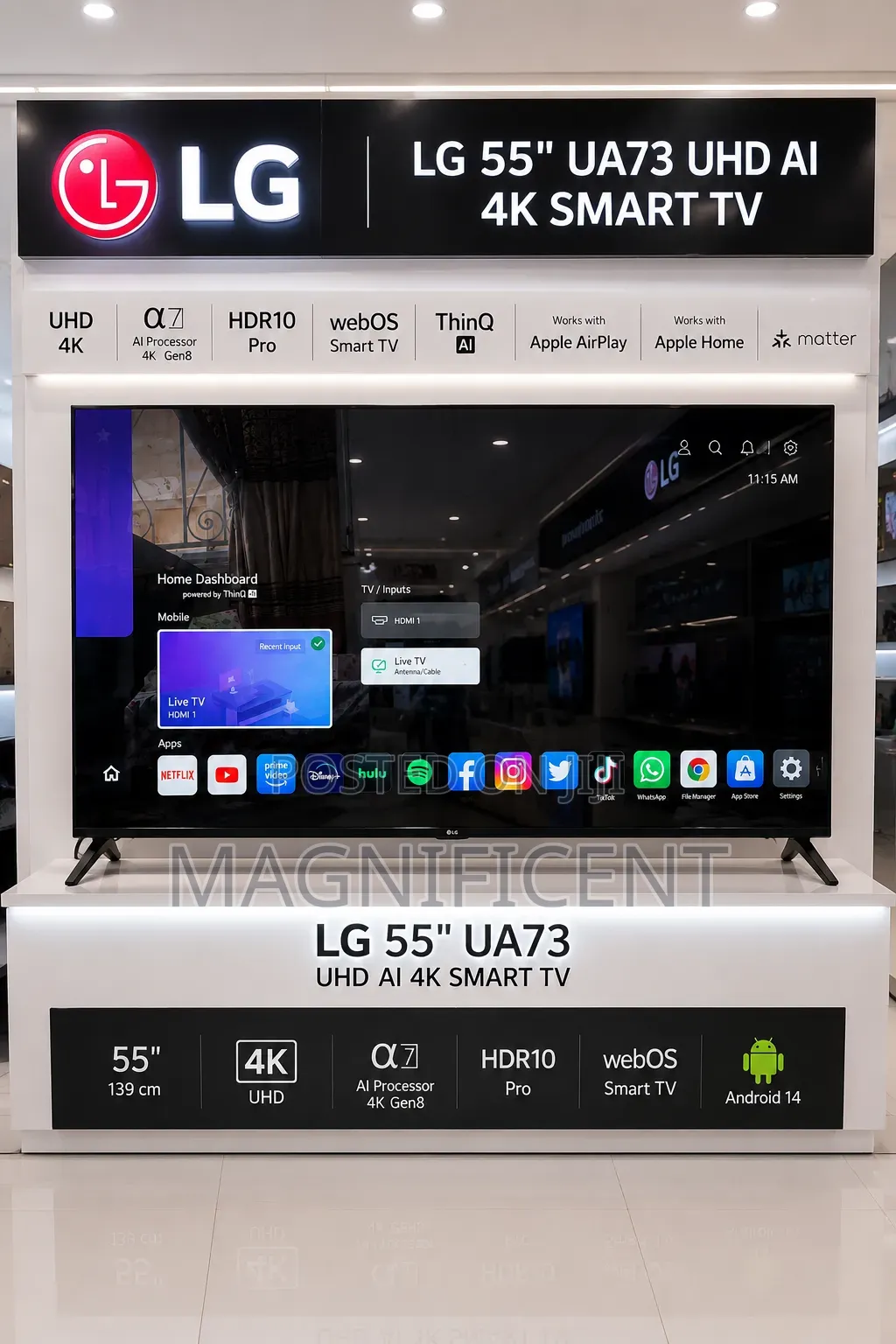Lg 55-Inch Ua73 Uhd Ai Smart Tv – Android 14, Hdr10 Pro Webos