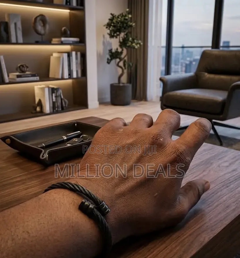 Pattern Overlapped All Black Men's Steel Link Bracelet