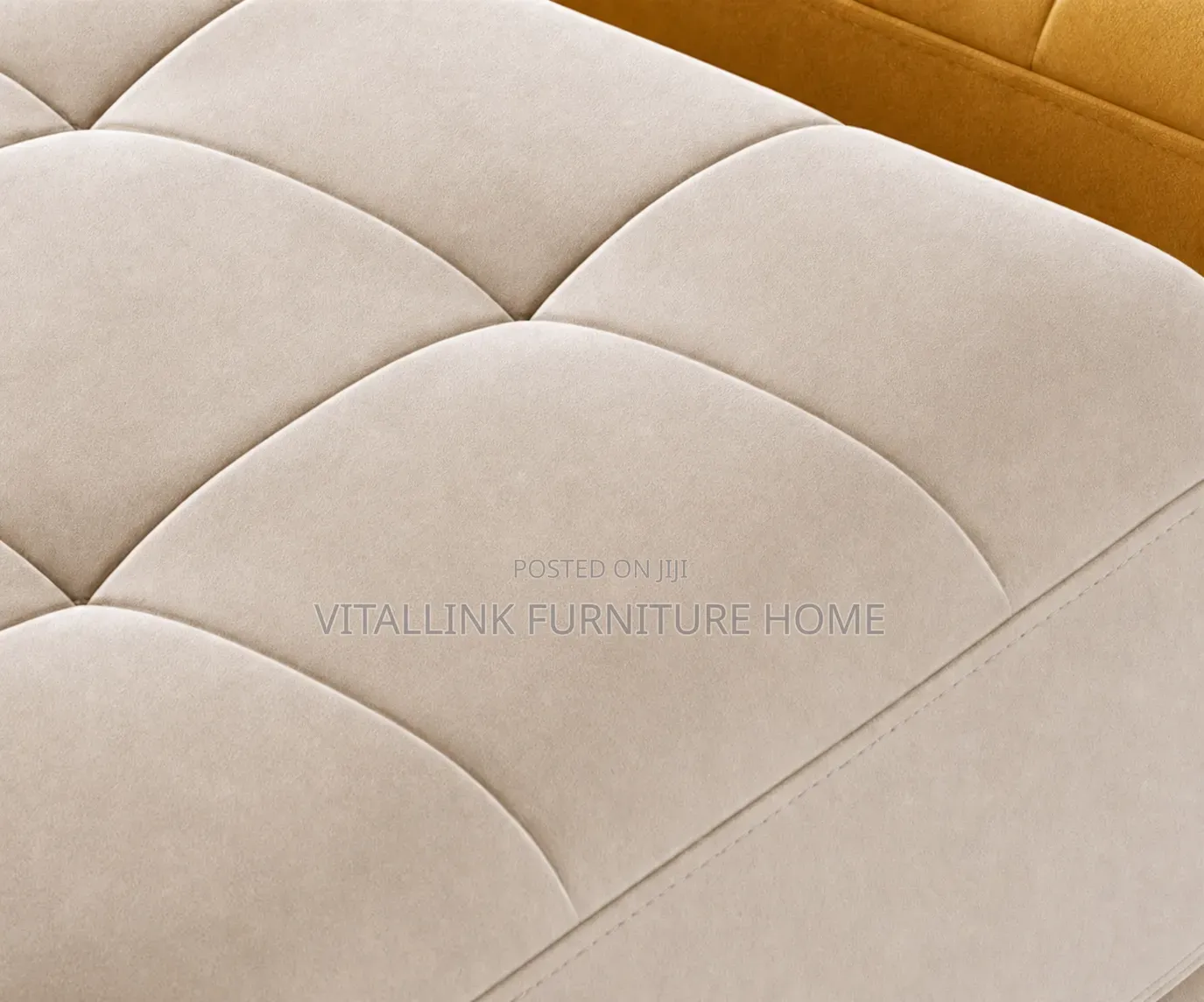 Luxury Velvet Square Ottoman With Gold Legs – Cream/Mustard