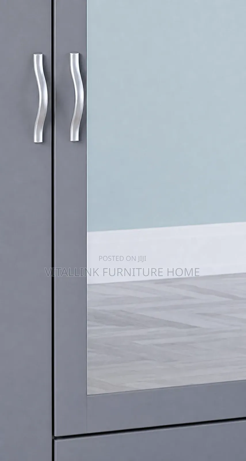 3-Door Grey Wardrobe With Full-Length Mirror 2 Drawers