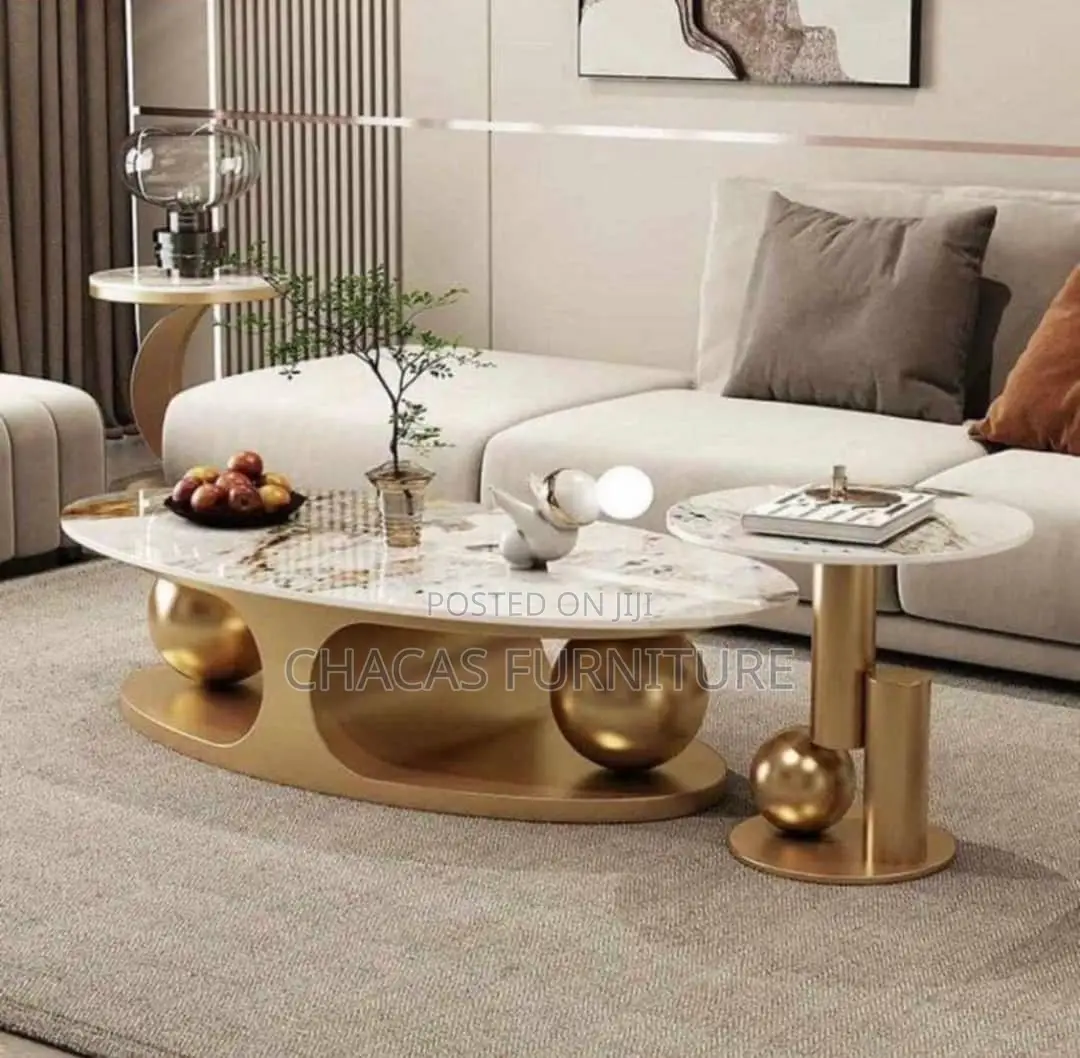 Luxury Marble Coffee Table Set - Modern Center Table Side Stool