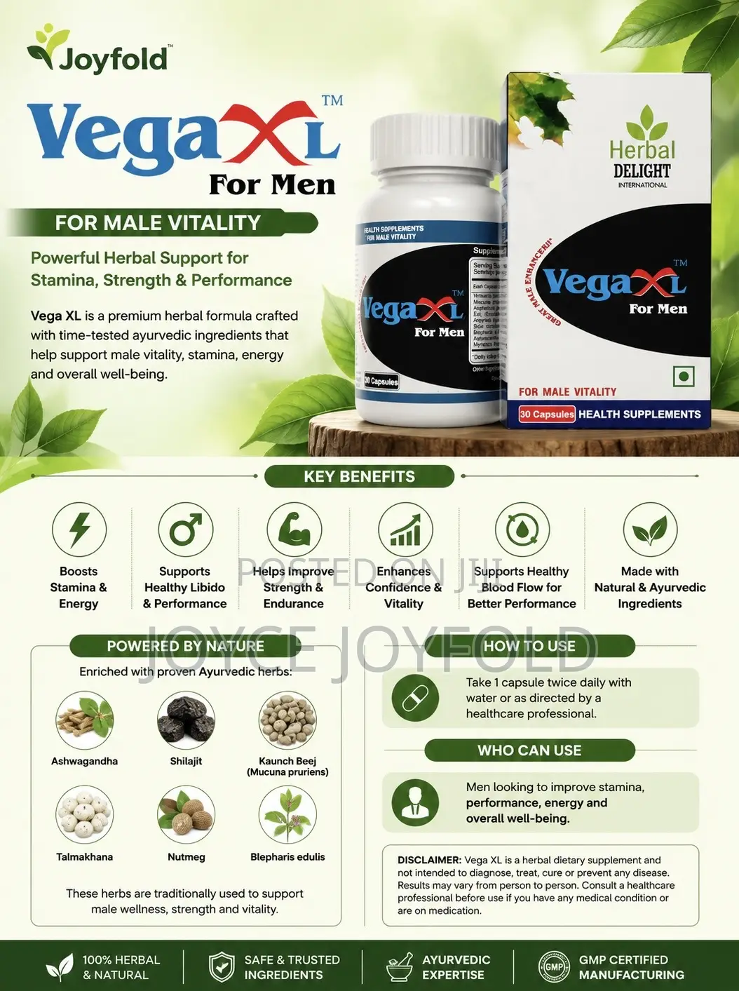 Vega Xl- Male Organ Enhancer, Libido ,Erectile Dysfunction, Back Pain