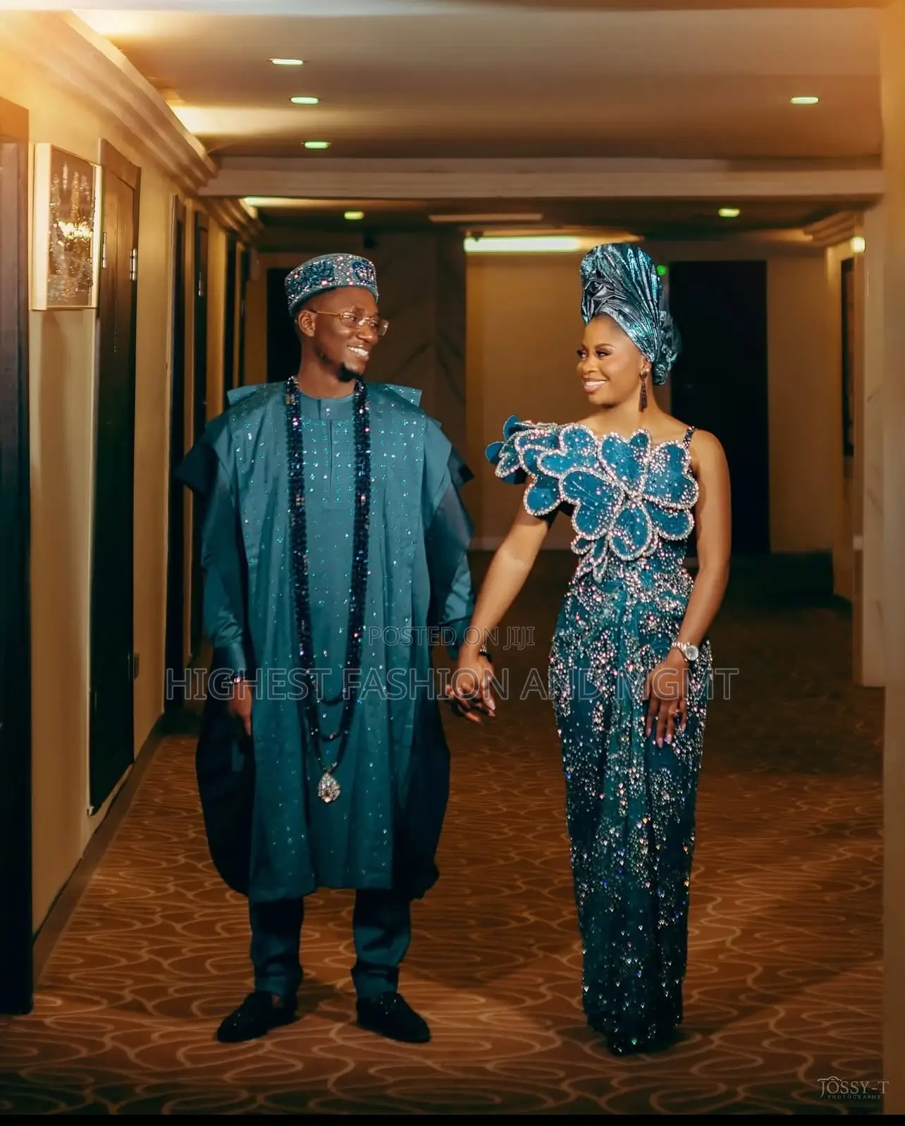 Premium Teal Sequin Couple Set