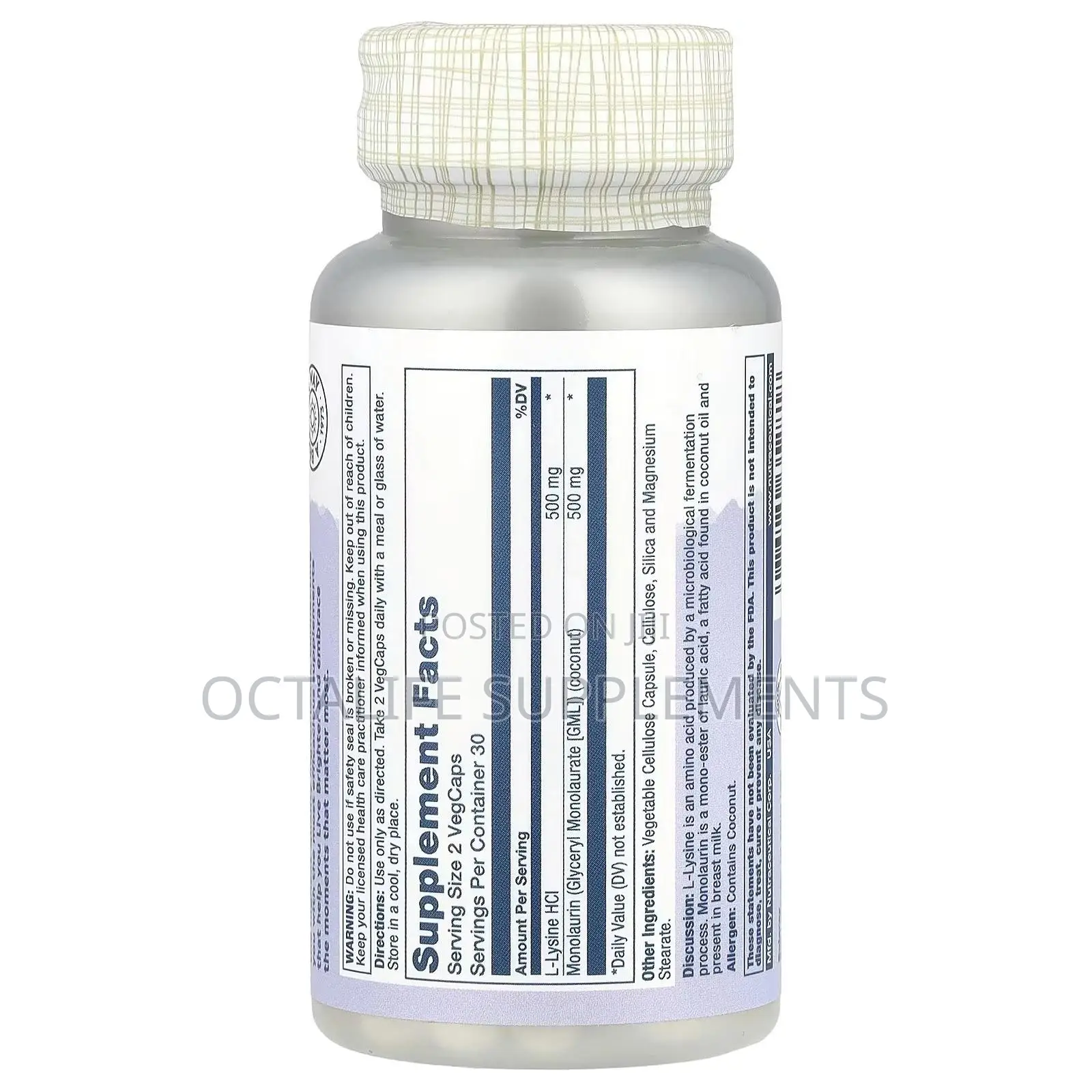 Solaray, L-Lysine Monolaurin, 1:1 Ratio, 60 Vegcaps