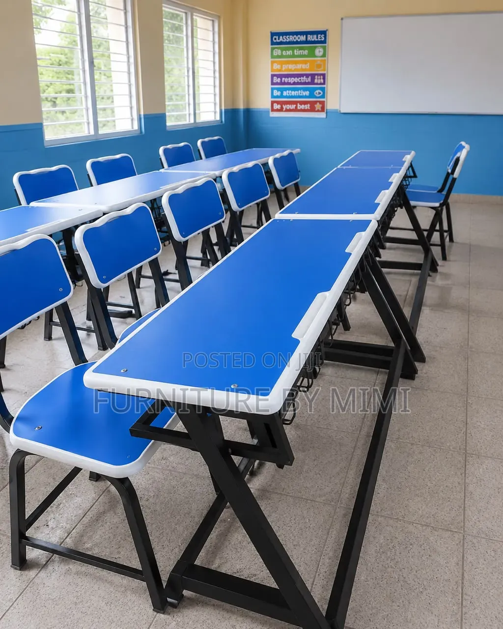 Standard Modern School Furniture / Classroom Desk And Bench Sets