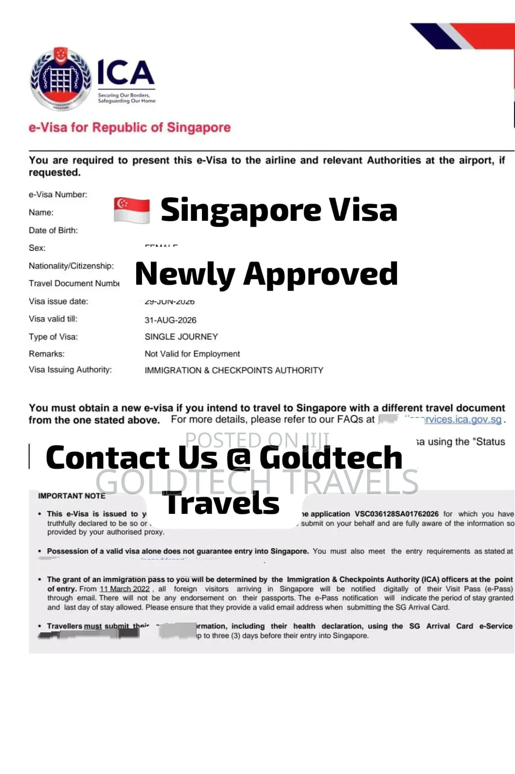 Singapore Tourist Visa Available