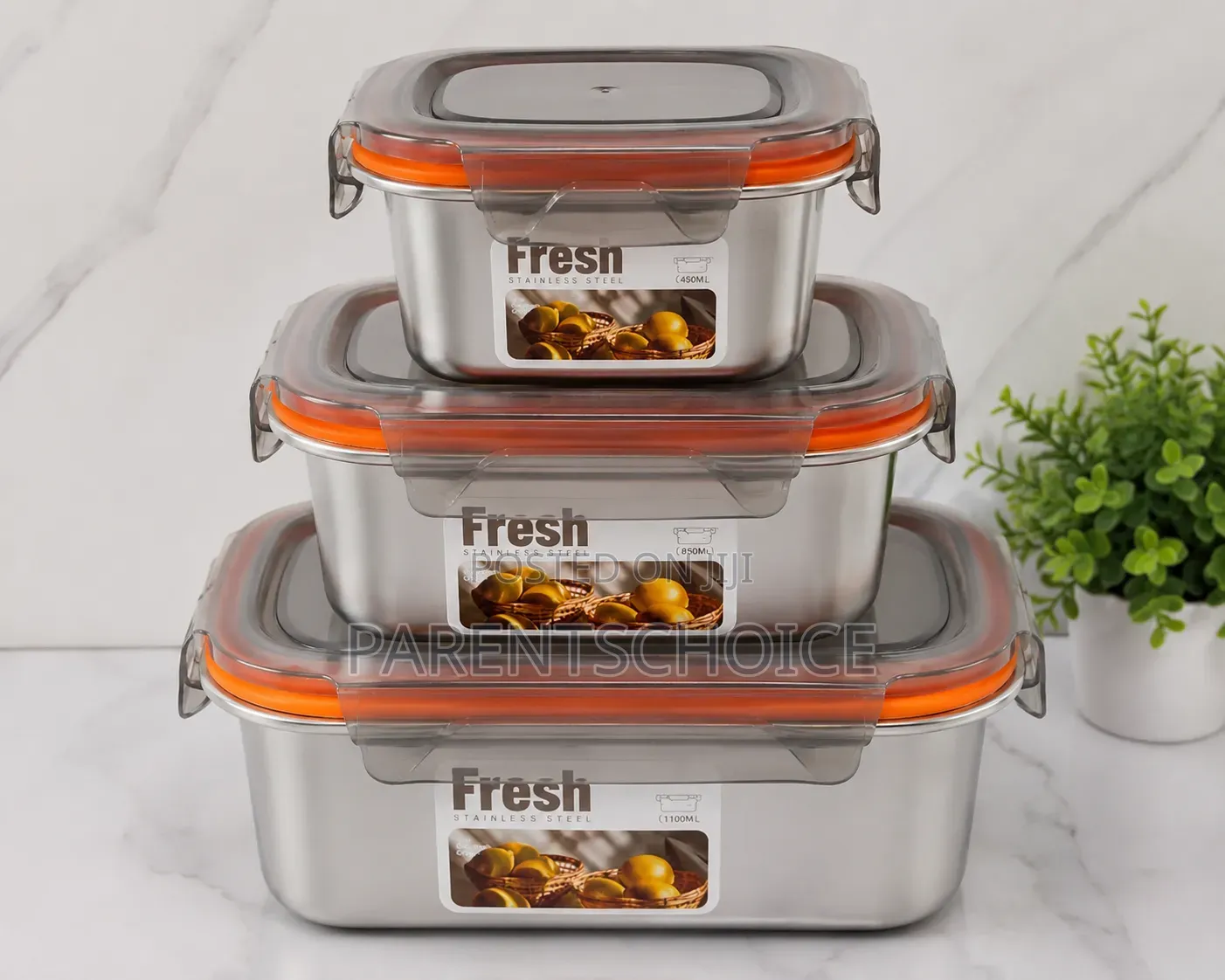 3-Piece Stainless Steel Food Storage Container Set