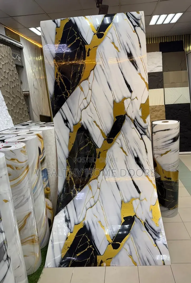 Gold Vein White Marble PVC Board for Interior Design