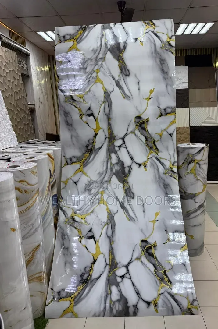 Gold Vein White Marble PVC Board for Interior Design