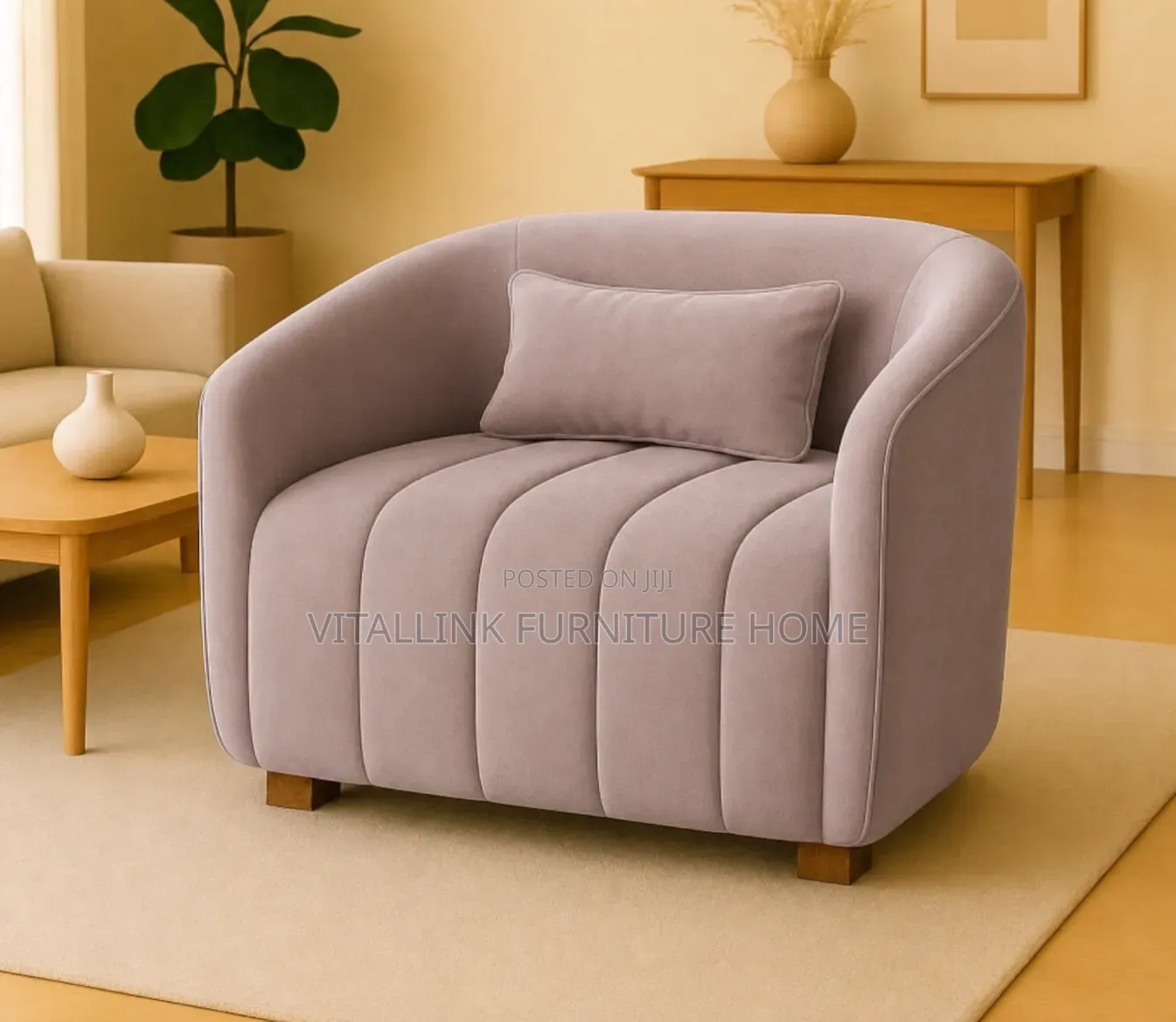 Modern Lilac Velvet Accent Chair With Channel Tufting Lumbar Pillow