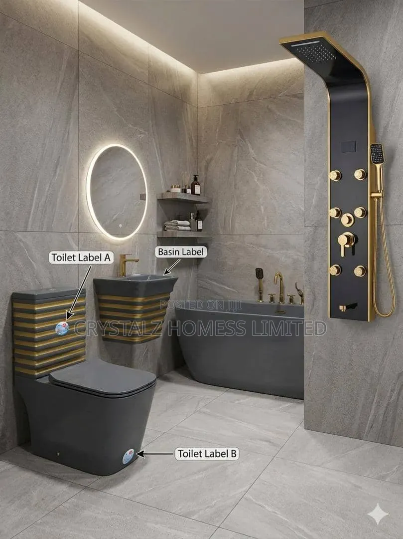 Lavida Premium Luxury Black White Striped One-Piece Toilet (Wc)
