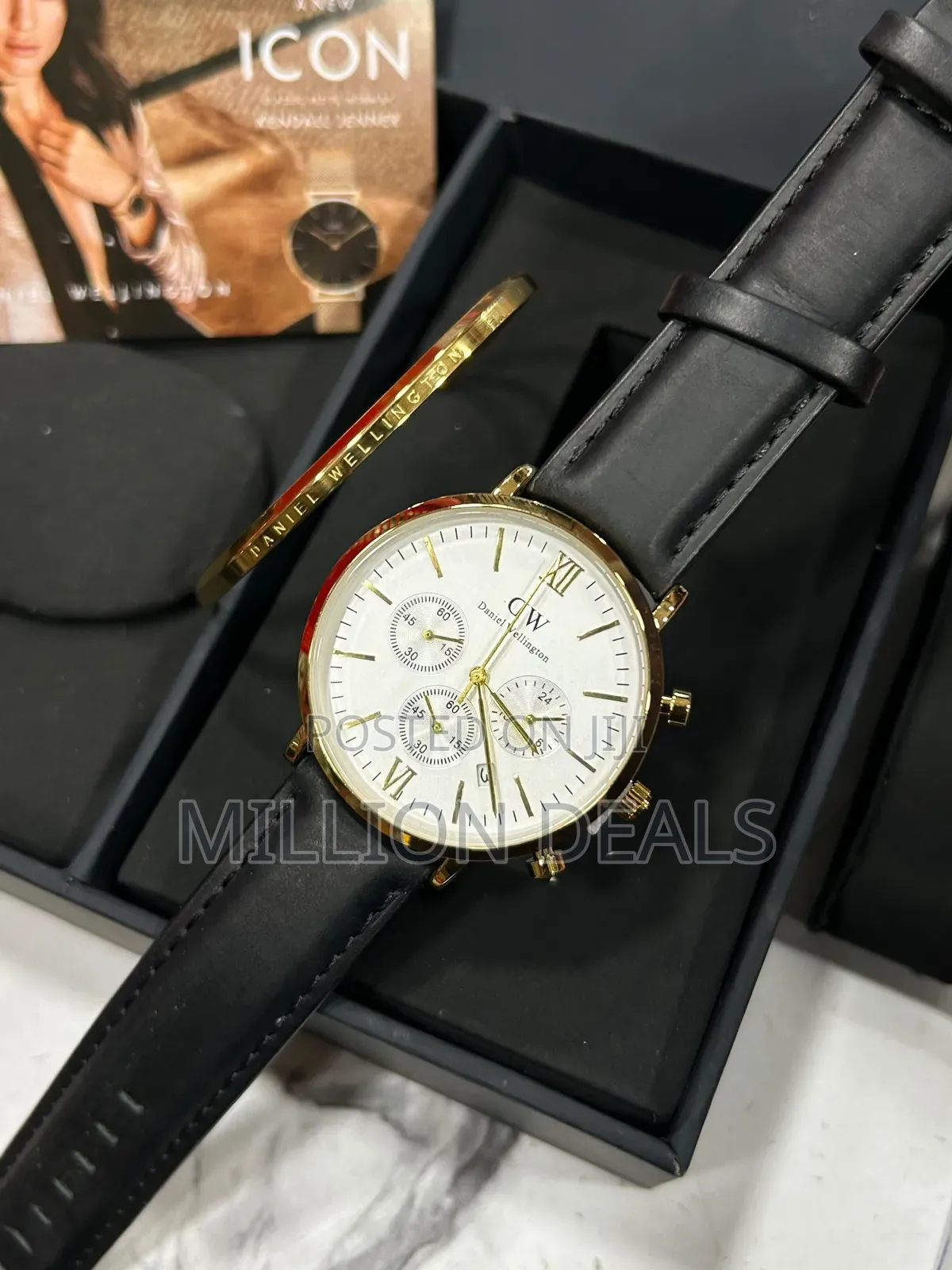 2 Pieces Luxury Men's Leather Wrist Watch N Bracelet