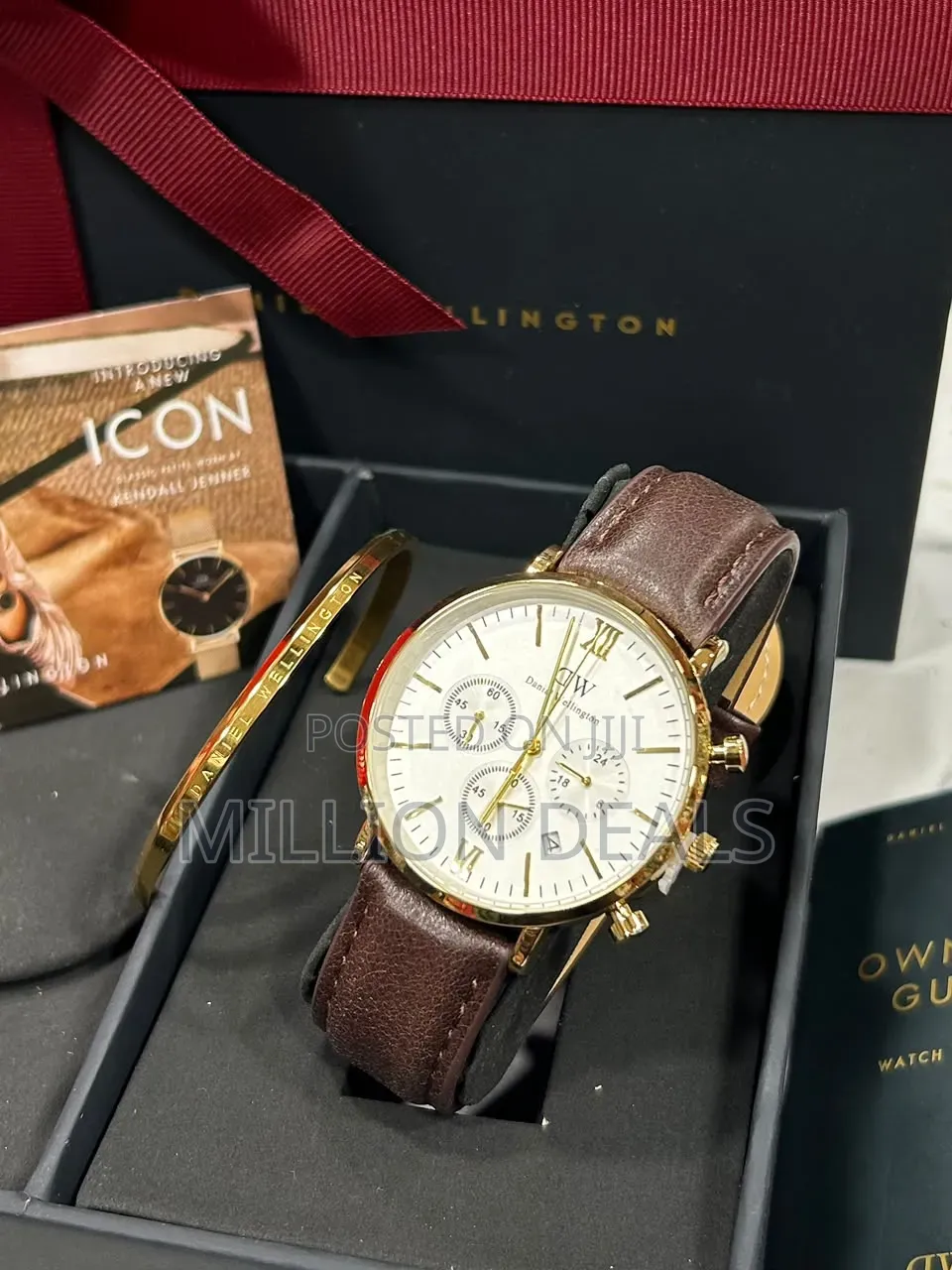 2 Pieces Luxury Men's Leather Wrist Watch N Bracelet