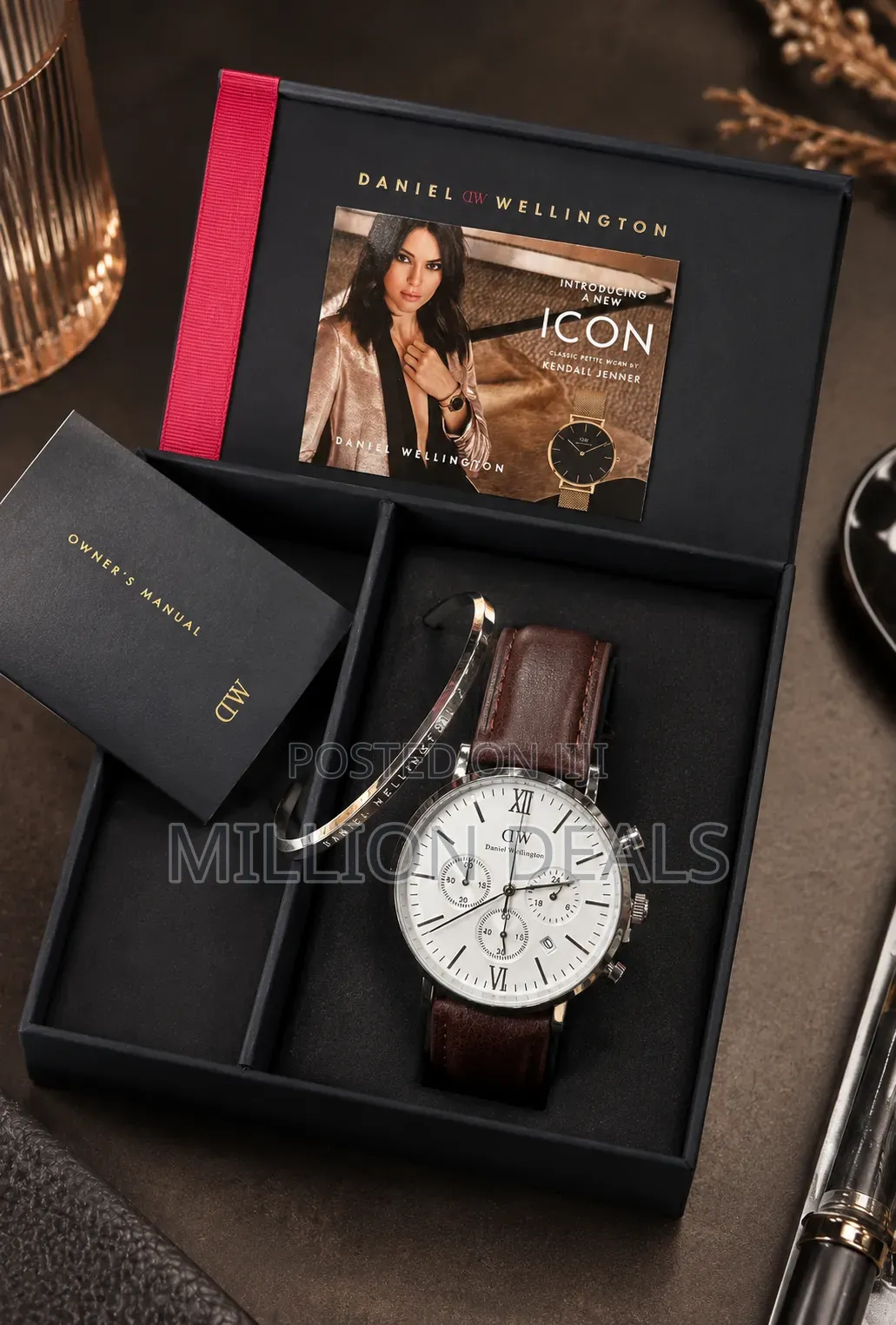 2 Pieces Luxury Men's Leather Wrist Watch N Bracelet