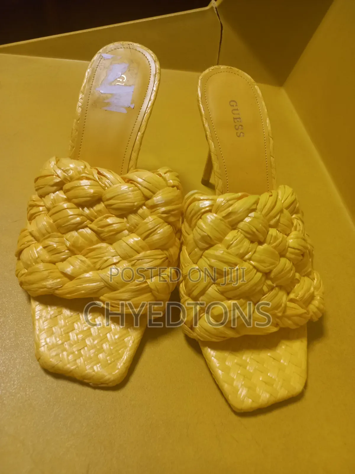 Guess Yellow Woven Braided High Heel Mules Slides - Size 8 (Nwob)