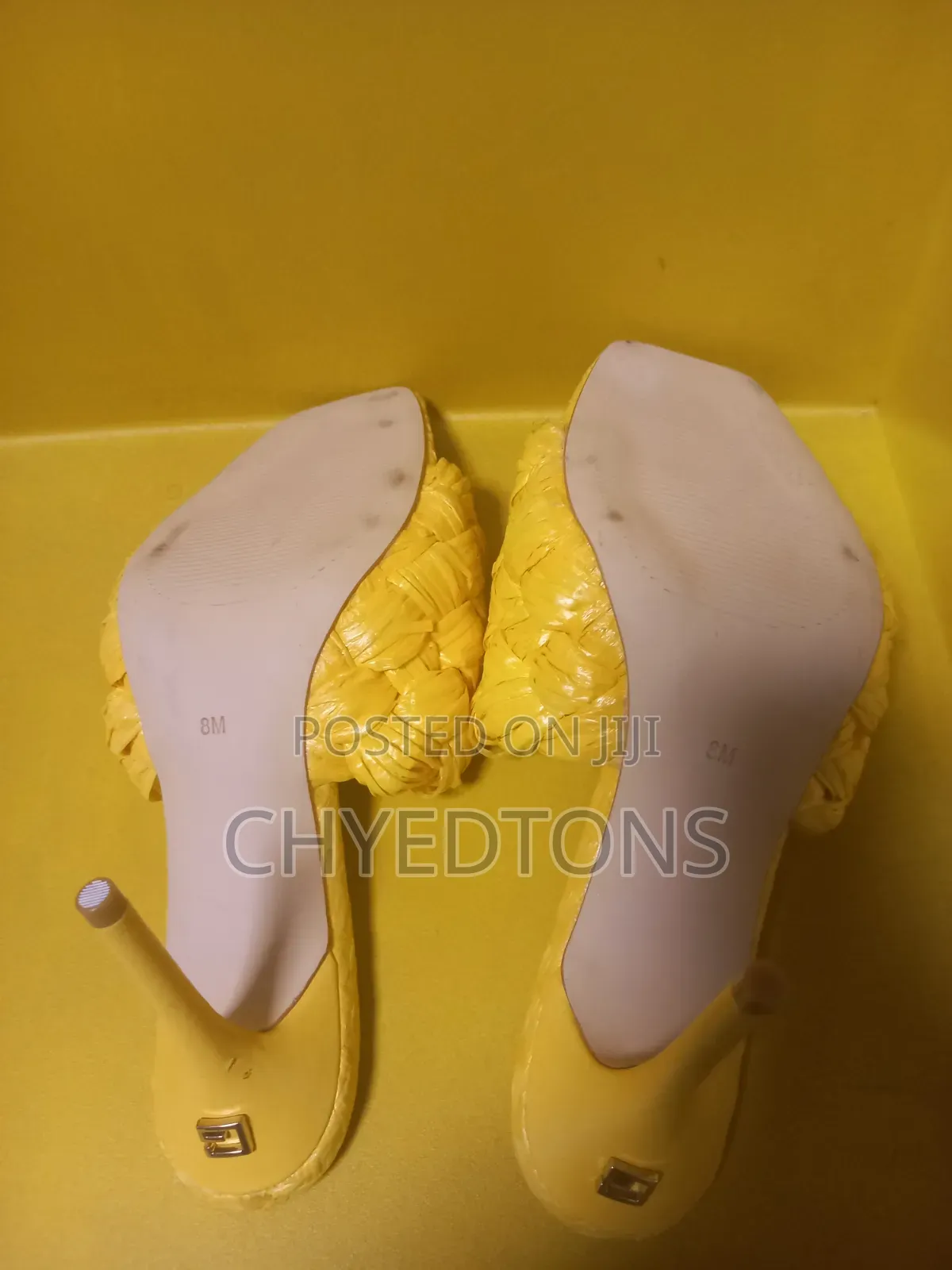Guess Yellow Woven Braided High Heel Mules Slides - Size 8 (Nwob)