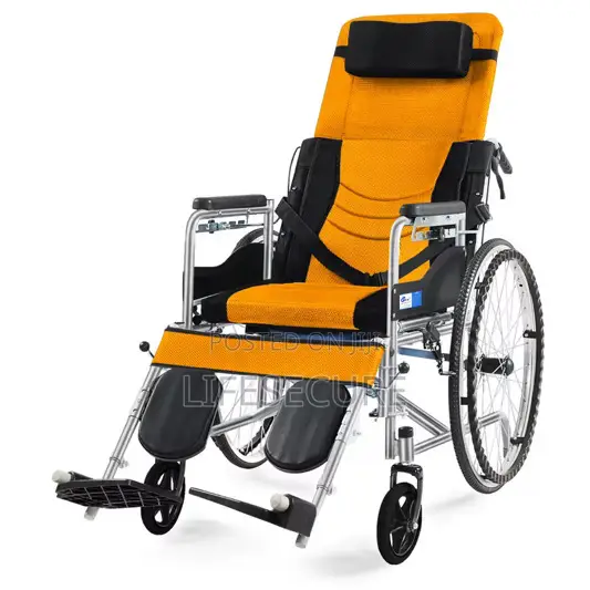 Manual Commode Reclining Wheelchair With Headrest and Safety Support