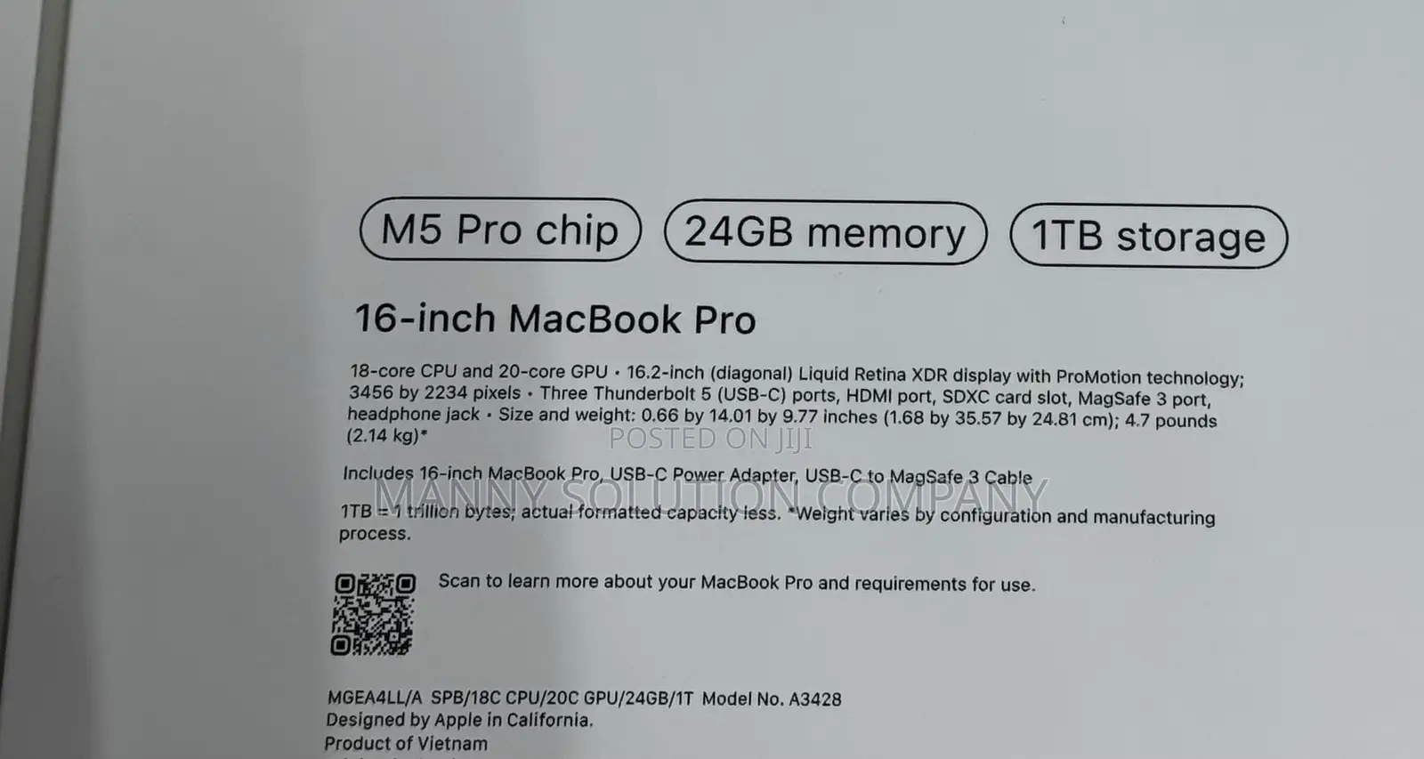 New Laptop Apple MacBook Pro 2026 M5 Pro 24GB Apple M5 Pro SSD 1T