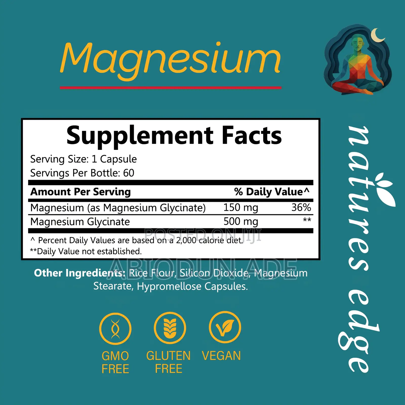 Nature’S Edge Magnesium Glycinate 500mg | 60 Capsules | 1 Daily | Usa