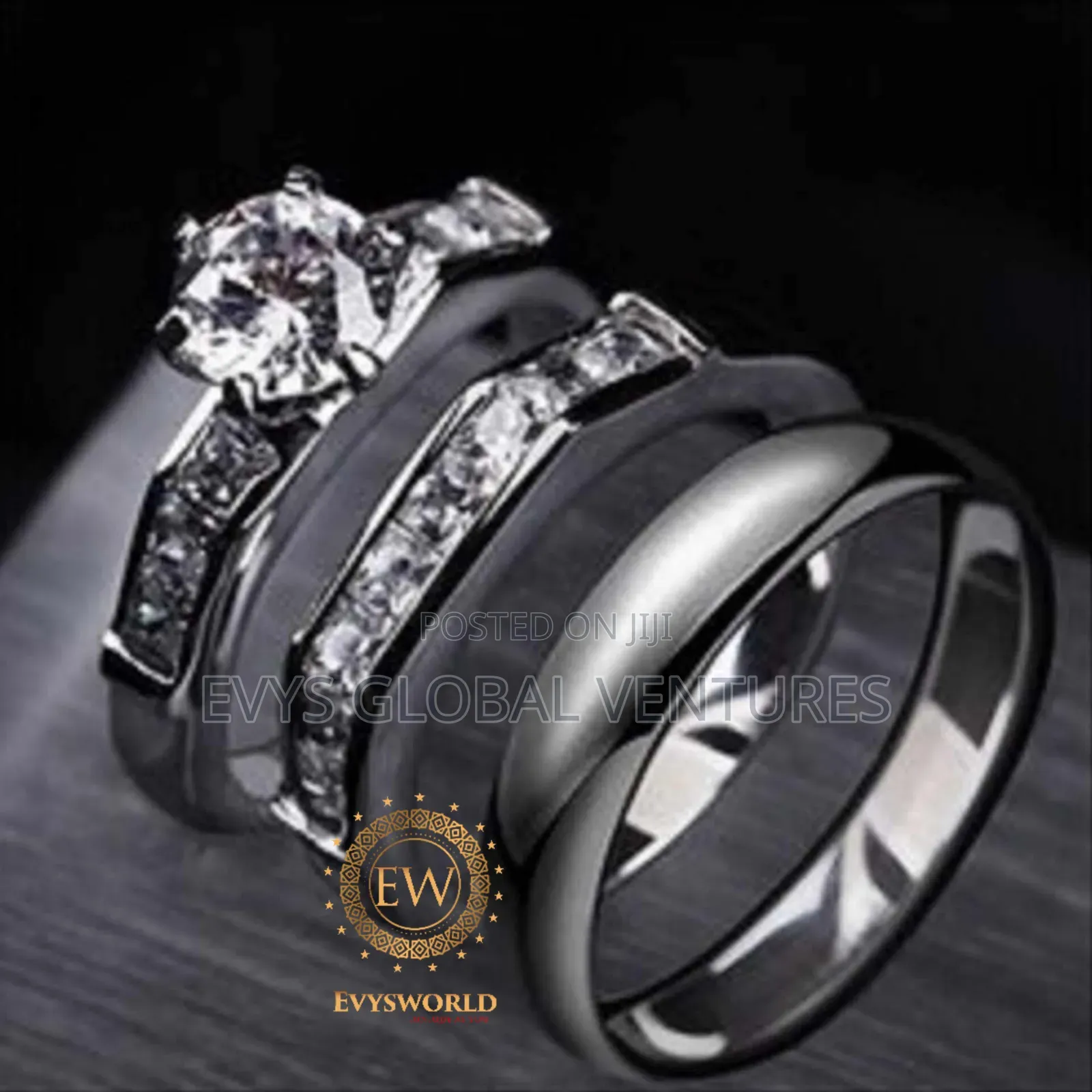 3pcs Pure Steel Wedding and Engagement Rings - Unisex