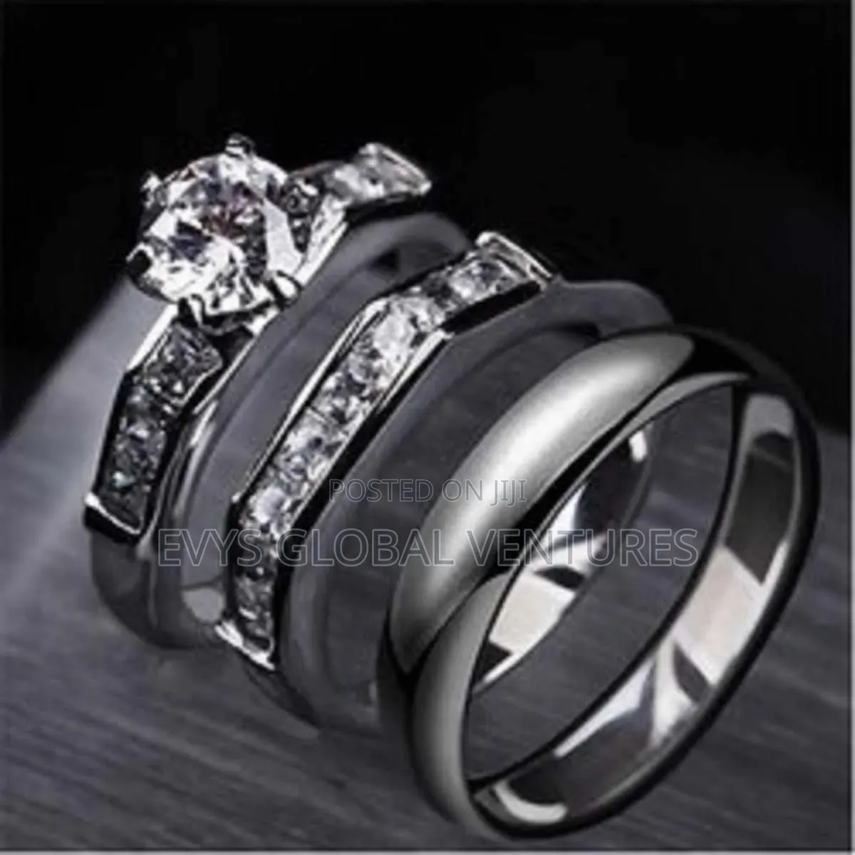 3pcs Pure Steel Wedding and Engagement Rings - Unisex