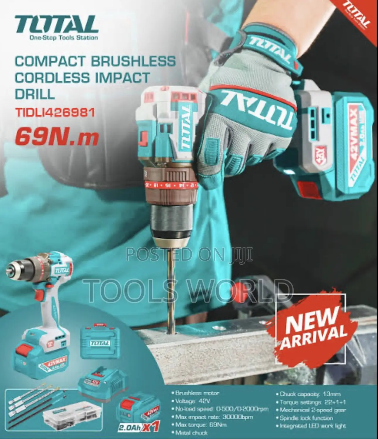 Total 42v 69nm Brushless Cordless Impact Drill