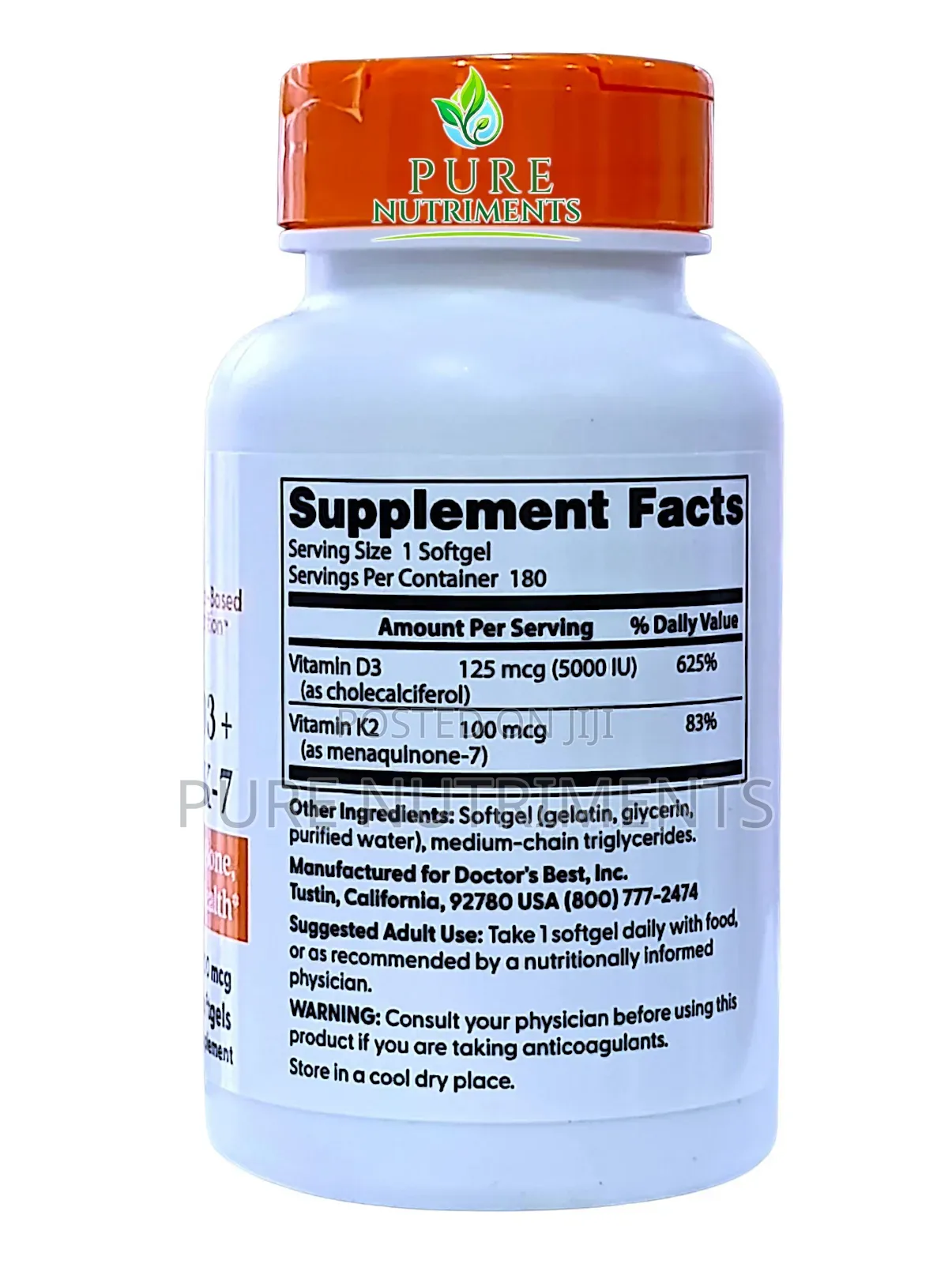 Doctor's Best D3 Mk7 5000iu/100mcg With MCT 180 Caps_ Heart Bone