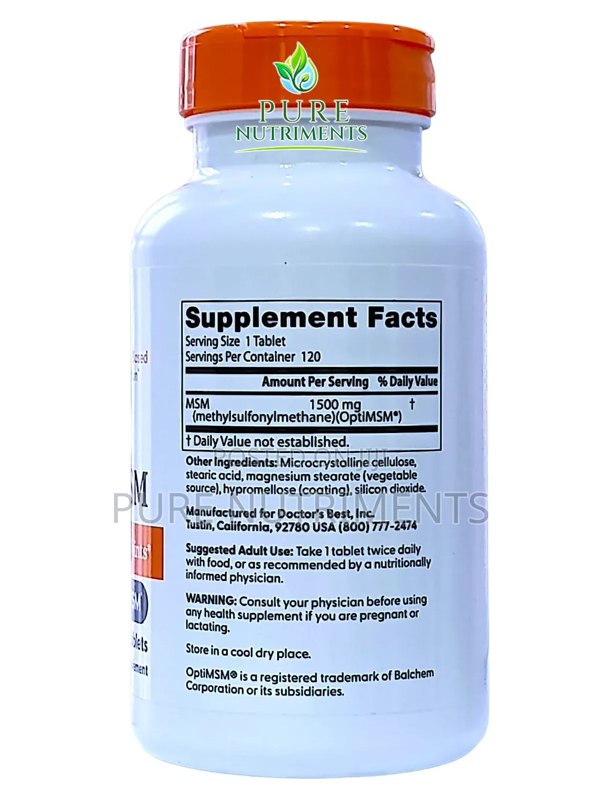 Doctor's Best Msm Organic Sulphur 1500mg 120 Caps_ Joint Skin Repair